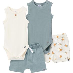 Modern Moments by Gerber Baby Boys' Ribbed 4-piece Sleevless Bodysuit & French Terry Short Set
