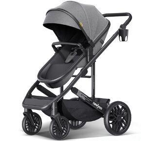 Infant Stroller with Newborn Bassinet, Convertible Baby/Toddler Strollers w Reversible Seat & Cup Holder, Coches para Bebes, 2-in-1 Rear-Facing Pram, One-Hand Quick Fold, 516M, Black