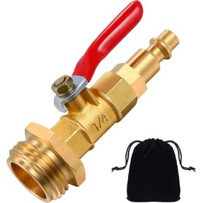 Winterize Blowout Adapter with 1/4 Inch Male Quick Connecting Plug and 3/4 Inch Male GHT Thread, Brass Made Winterizing Quick Adapter with Ball Valve, Easy Blow Out Water to Winterize