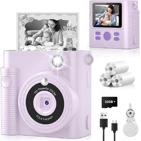 Kids Camera Instant Print, for Kids Teen, HD 1080P Digital Video Toddler Camera with 32GB Card, Portable Birthday Toy for Ages 3 4 5 6 7 8 9 10 11 12 Year Old Girls Boys