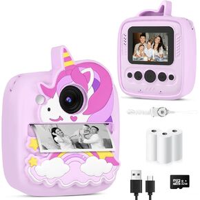 Kids Camera Instant Print, Christmas Birthday Gifts Toy for Kids Age 3-8, 48MP &1080P Kids Digital Camera with Print Paper, Portable Toy Instant Print Camera for Kids 3 4 5 6 7 8 9 10 Year Old Girls