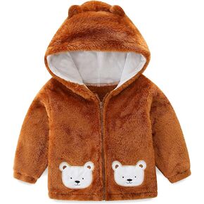 Toddler Winter Coat Fleece Zip up Hooded Bear Ears Warm Fuzzy Baby Kids Jacket Outerwear Sweater