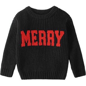 BOUTIKOME Christmas Sweater Toddler Baby Girl Embroidered Merry Shirts Winter Clothes Warm Knit Sweaters Pullover Tops