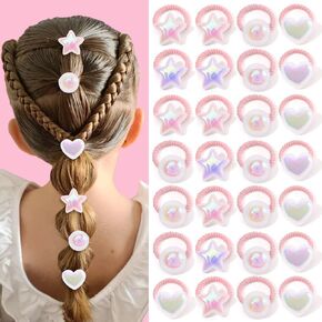 30PCS Baby Hair Ties, Cute Pearl Toddler Hair Ties for Kids, Candy Color Hair Ties for Little Girls, Pink Hair Ties Ponytail Holders, Stretchy and Non-Damage, 3 Styles in Box Christmas Gifts Holiday