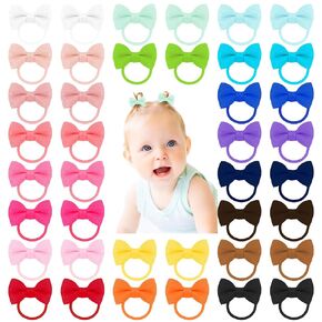 40pcs 1.6 Inches Baby Hair Ties with Bows Elastics Ponytail Holders Baby Bows Tiny Rubber Ribbon Hair Bands For Baby Girls Infants Hair Accessories