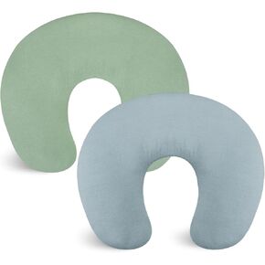 SWESEN Nursing Pillow Covers 2 Pack, Linen Nursing Pillow Slipcover for Breastfeeding Pillows, Breathable Newborn Infant Feeding Pillow Cover for Baby Girl Boy, Green & Blue, Washable