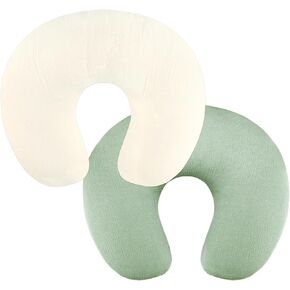 GFU Muslin Nursing Pillow Covers 2 Pack, Soft Feeding Pillow Slipcover for Breastfeeding Moms, Removable Case for Baby Girl and Boy (Beige,Green)
