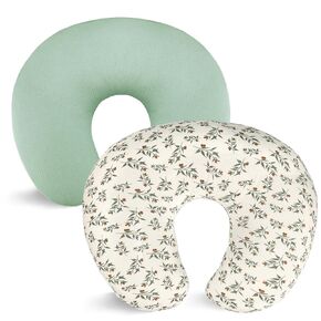 Hooyax Muslin Nursing Pillow Covers 2 Pack, Soft and Breathable Nursing Covers for Breastfeeding Pillows, Adorable Infant Feeding Pillow slipcover for Baby Boy and Girls (Green Gray)
