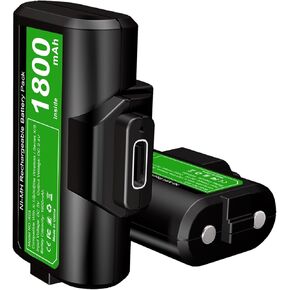 Rechargeable High Capacity Battery Pack for Xbox Controller, 2x 4800mWh (1800mAh) Batteries Pack with USB-C Charging Cable for Xbox Series S and X; Xbox One S, X, Elite Gamepads including 4 Cover
