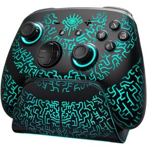 FUNLAB Luminex Switch Controller with Charging Dock, Switch Pro Controller Wireless Compatible with Switch/OLED/Lite, Bluetooth Gamepad with Hall Effect Joystick/7 LED Colors/Turbo/App link