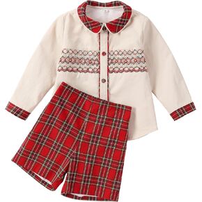 Twoflower Boys' Clothing Sets, Toddler Kids Christmas Smocked Outfit, Baby Vintage Fall 2 Piece sets for 12 Months - 7 Years