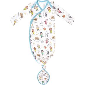 Copper Pearl Baby Gown - Knotted Newborn Sleepers for Baby Boy and Girl, Soft Stretchy Long Sleeve Infant Gowns with Bottom Tie & Hand Mittens, Perfect Hospital Coming Home Outfit (CoComelon Friends)
