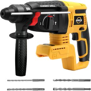 Cordless SDS Hammer Drill for Dewalt 20V MAX Battery, Brushless Rotary Hammer Drill with Safety Clutch for Concrete/Masonry, 1500 RPM, 4 Modes with Auxiliary Handle, 4 Drill Bits