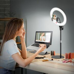 Evershop Desk Ring Light with Stand for Laptop, Zoom Video Conference Recording Lighting,Adjustable Selfie Circle Light with Phone Holder for Zoom Meeting,Video Call, Streaming,Home Office Lamp