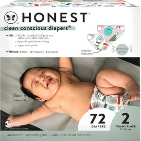 The Honest Company Clean Conscious Diapers | Plant-Based, Sustainable | Winter '24 Limited Edition Prints | Club Box, Size 4 (22-37 lbs), 54 Count