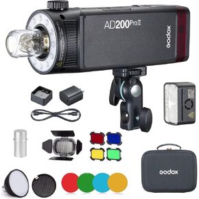 GODOX AD200 Pro II AD200Pro II 200Ws 2.4G Flash with BD-07, 500 Full Power Flashes, 0.01-1.8s Recycling TTL Speedlite Pocket Monolight Strobe Flash for DSLR Cameras (Upgraded Godox AD200 Pro)