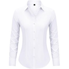 Button Down Shirts for Women Fitted Dress Shirts Collared Long Sleeve Soft Wrinkle Free Blouses Work Office Tunic Tops