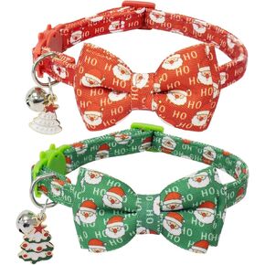 Halloween Cat Collar with Bells, Breakaway Cat Bowtie Collars, Spider Web Skull Pattern 2 Pack Safety Halloween Kitten Collars for Girl Female Boy Male Cats
