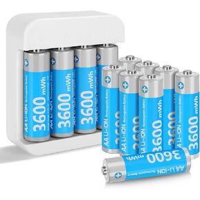 Rechargeable Lithium AA Batteries 12 Pack AA 1.5V Size Li-ion Batteries for Blink Camera,Double A Battery 3600mWh with 2H Fast Charge,Long-Lasting AA Batteries(4 Independent Slot) in Kuwait