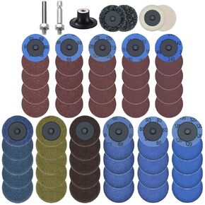 60pcs Sanding Discs Set,2 inch roll Lock Quick Change Sanding Discs Set, with 1/4" Holders,for Die Grinder Surface Prep Strip Grind Polish Finish Burr Rust Paint Removal Surface Conditioning Discs Kit