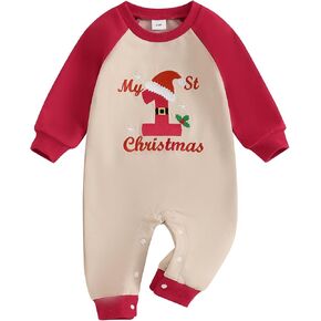 Newborn Infant Baby Boy Christmas Outfits Romper My First Christmas Onesie Letter Embroidery Jumpsuit Clothes