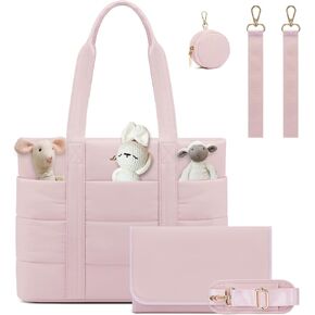 LOVEVOOK Diaper Bag Tote, Puffer Baby Diaper Bag with Insulated Pocket,Travel Diaper Tote with Pacifier Case and Changing Pad
