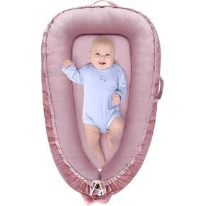Baby Lounger - Baby Lounger for Newborn 0-24 Months, Breathable & Soft Cotton and Velvet Cover Co Sleeping Baby Nest, Baby Essentials & Shower Gifts, Portable Infant Lounger for Home and Travel