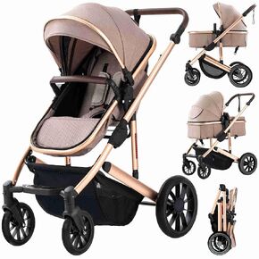 Baby Stroller Newborns and up 2-in-1 with Bassinet Mode - Infant Newborn Toddler Pram Convertible Stroller - Foldable Standard Baby Strollers for 0-36 Months Old Babies (Pink)