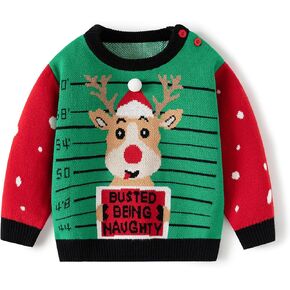 Ugly Christmas Sweater for Babies and Toddlers, Funny Dinosaur Santa Claus Knitted Sweatshirt Holiday Pullover Tops for Kids
