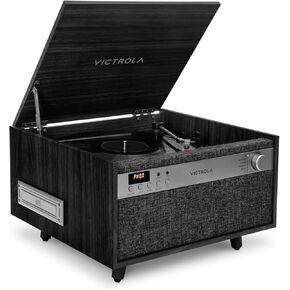 Victrola Century 6-in-1 Vinyl Record Player & Music Center - 3-Speed Turntable, CD & Cassette Player, VINYLSTREAM, Bluetooth & 3.5mm Aux, Record Player with Speakers, Mid Century Design, Walnut