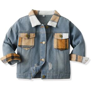 Feidoog Baby Boys Plaid Denim Jacket Toddler Button Down Long Sleeve Lightweight Denim Jackets Outerwear