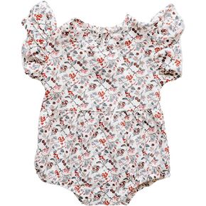 Baby Girl Newborn Romper with Flower Print & Headband Bow, Vintage Baby Clothes, One Piece Summer Romper, Infant clothing