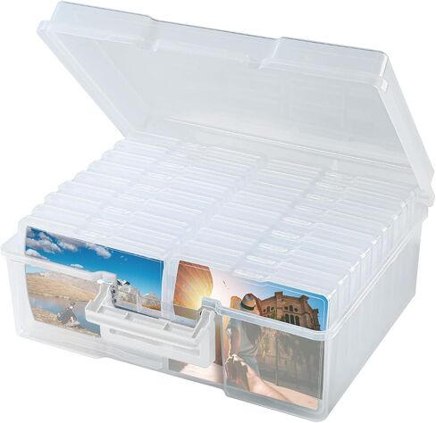 Photo Storage Box 5 x 7 Inches, 18 Inner Extra Large Photo Boxes with Dividers, Clear Acid-Free Photo Storage Containers with Handle, Photo Organizer Craft Keeper for Photo, Craft, Stamp in Saudi Arabia