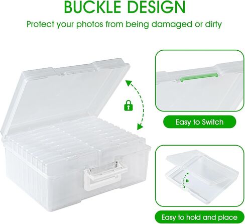 Photo Storage Box 5 x 7 Inches, 18 Inner Extra Large Photo Boxes with Dividers, Clear Acid-Free Photo Storage Containers with Handle, Photo Organizer Craft Keeper for Photo, Craft, Stamp in Saudi Arabia