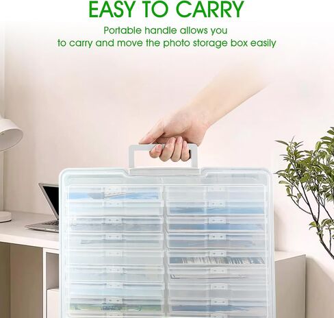 Photo Storage Box 5 x 7 Inches, 18 Inner Extra Large Photo Boxes with Dividers, Clear Acid-Free Photo Storage Containers with Handle, Photo Organizer Craft Keeper for Photo, Craft, Stamp in Saudi Arabia