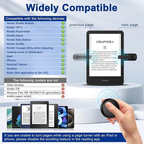Remote Control Page Turner for Kindle Paperwhite Oasis Kobo eReaders, Camera Shutter Selfie Controller, Remote Page Turner for iPad Tablets Reading Novels, Ideal for Kindle Accessories in Saudi Arabia