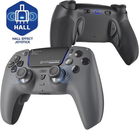 HEXGAMING PHANTOM Pro Controller with 4 Remappable Buttons, 6 Remapping Profiles, 8 Interchangeable Analog Stick, and Adjustable Triggers Compatible with ps5, PC, Mobile - Hall Effect Shadow Gray in Kuwait