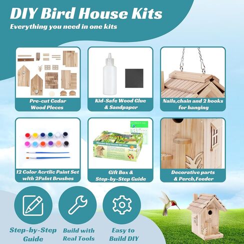 مجموعة بناء بيت الطيور DIY للبالغين، بيوت الطيور الخشبية للطلاء للأطفال، مجموعات أعمال النجارة الخارجية للحرف اليدوية للبالغين للخارج (الخشب، 6.5 بوصة) in Saudi Arabia
