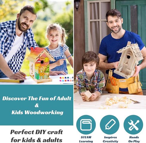 مجموعة بناء بيت الطيور DIY للبالغين، بيوت الطيور الخشبية للطلاء للأطفال، مجموعات أعمال النجارة الخارجية للحرف اليدوية للبالغين للخارج (الخشب، 6.5 بوصة) in Saudi Arabia
