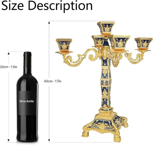 RosyLine Metal Candelabra 17" Height, Candle Holder with 5 Arms,Antique Bronze Furnish Candle Holder, Centerpiece for Home Decro,Wedding Event, Party,1 Pack (Golden) in Kuwait