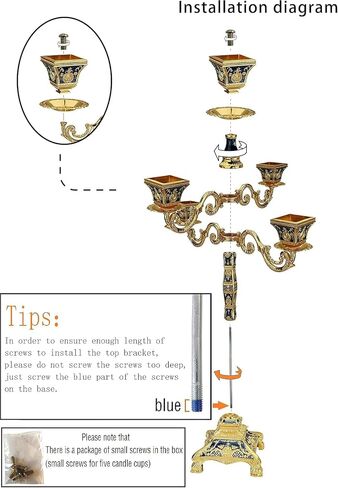 RosyLine Metal Candelabra 17" Height, Candle Holder with 5 Arms,Antique Bronze Furnish Candle Holder, Centerpiece for Home Decro,Wedding Event, Party,1 Pack (Golden) in Kuwait