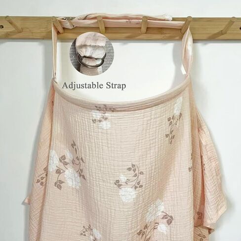 Muslin Breast Feeding Cover for Mom, Privacy Breathable Nursing Cover with Arch Neckline, 100% Cotton Nursing Apron, Floral and Pink in Saudi Arabia