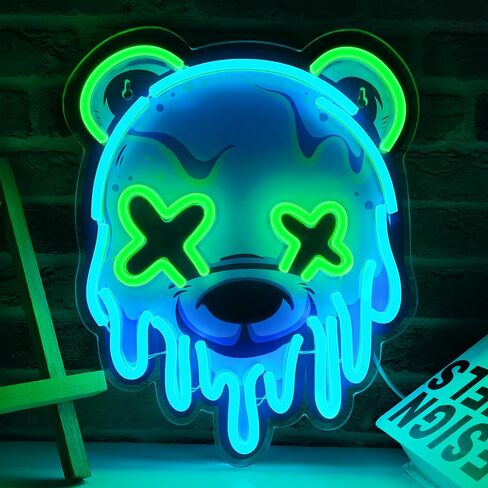 Ice Bear Neon Sign, Cool Bear Led Sign for Wall Decor Usb Powered Adjustable Brightness Anime Bear Led Light for Bedroom Bar Pub Party Man Cave Decor, Unique Gift for Teenage Boys in Saudi Arabia