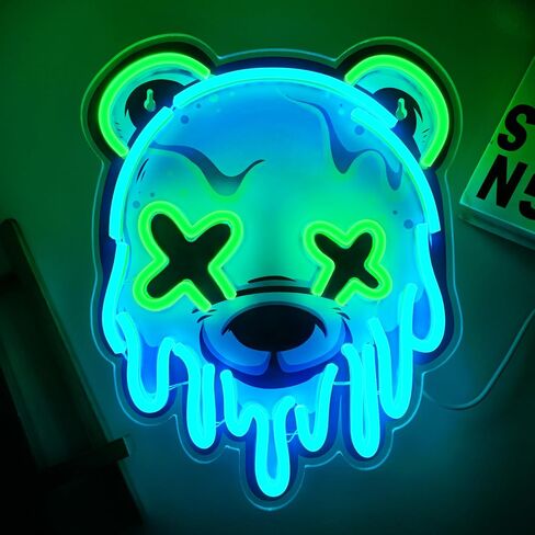 Ice Bear Neon Sign, Cool Bear Led Sign for Wall Decor Usb Powered Adjustable Brightness Anime Bear Led Light for Bedroom Bar Pub Party Man Cave Decor, Unique Gift for Teenage Boys in Saudi Arabia