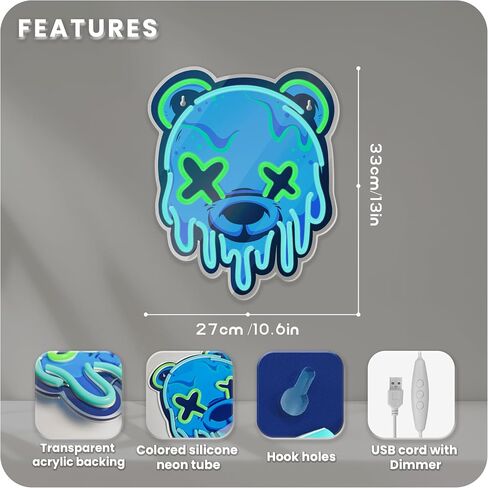 Ice Bear Neon Sign, Cool Bear Led Sign for Wall Decor Usb Powered Adjustable Brightness Anime Bear Led Light for Bedroom Bar Pub Party Man Cave Decor, Unique Gift for Teenage Boys in Saudi Arabia
