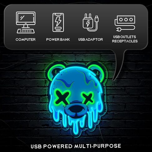 Ice Bear Neon Sign, Cool Bear Led Sign for Wall Decor Usb Powered Adjustable Brightness Anime Bear Led Light for Bedroom Bar Pub Party Man Cave Decor, Unique Gift for Teenage Boys in Saudi Arabia