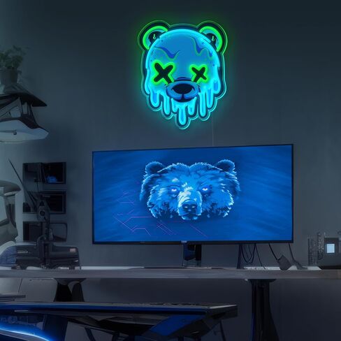 Ice Bear Neon Sign, Cool Bear Led Sign for Wall Decor Usb Powered Adjustable Brightness Anime Bear Led Light for Bedroom Bar Pub Party Man Cave Decor, Unique Gift for Teenage Boys in Saudi Arabia