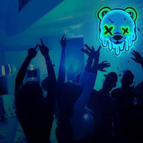 Ice Bear Neon Sign, Cool Bear Led Sign for Wall Decor Usb Powered Adjustable Brightness Anime Bear Led Light for Bedroom Bar Pub Party Man Cave Decor, Unique Gift for Teenage Boys in Saudi Arabia