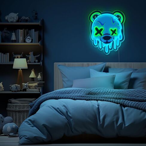 Ice Bear Neon Sign, Cool Bear Led Sign for Wall Decor Usb Powered Adjustable Brightness Anime Bear Led Light for Bedroom Bar Pub Party Man Cave Decor, Unique Gift for Teenage Boys in Saudi Arabia