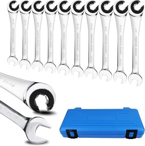 LOSCHEN 10 pcs SAE Ratcheting Wrench Combination Wrench Set 10 Pcs/Set with 72 Teeth, Chrome Vanadium Steel Tubing Ratchet Spanner（US and European Patents） in Saudi Arabia